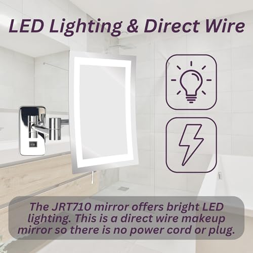 JERDON Hardwired Wall-Mount Makeup Mirror - 5X/1X - Chrome - JRT710CLD | 6.5" x 9" Rectangular Frame, LED Lighting, Direct Wire Install - color: Chrome Direct Wire