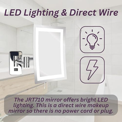 JERDON Hardwired Wall-Mount Makeup Mirror - 5X/1X - Chrome - JRT710CLD | 6.5" x 9" Rectangular Frame, LED Lighting, Direct Wire Install - color: Chrome Direct Wire