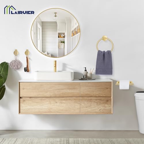 Brushed Gold Bathroom Hardware Set, Toilet Paper Holder, Towel Ring & Hooks | Lairuier Bathroom Accessories Include Stainless Steel Double Bases Toilet Paper Holder, Towel Ring, 2 Towel Hooks Wall Mount - color: Brushed Gold, size: Set B