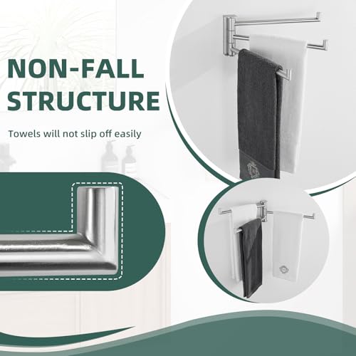 Aomasi Brushed Nickel Multi 3-Arm Swivel Towel Bar, 304 Stainless Steel | Rustproof Towel Bar for Bathroom Kitchen, 180° Independently Rotating Rod, Easy Towel Storage, Space-saving Wall Mounted - color: Brushed Nickel