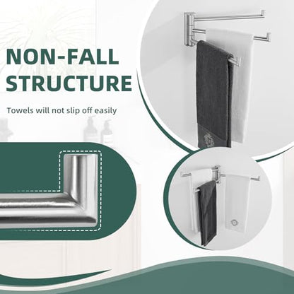 Aomasi Brushed Nickel Multi 3-Arm Swivel Towel Bar, 304 Stainless Steel | Rustproof Towel Bar for Bathroom Kitchen, 180° Independently Rotating Rod, Easy Towel Storage, Space-saving Wall Mounted - color: Brushed Nickel