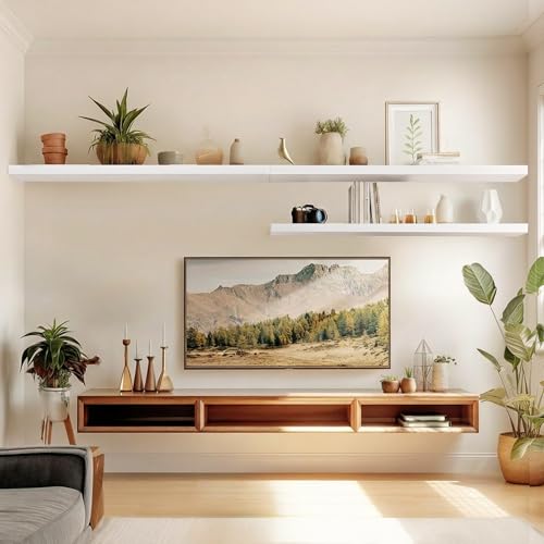 AMADA HOMEFURNISHING Floating Shelves Wall Mounted, 47 x 8 Inch Wall Shelves for Bathroom, Bedroom, Living Room, White Shelves Set of 2 - color: White, size: 47 inches