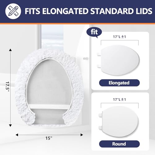 Soft Microfiber Toilet Lid Cover 17.5" x 15" Machine Washable | Solid Toilet Seat Cover Adjustable Rubber Backing Fits Most 16 -17.5" L x 14-16" W Round Oblong and Elongated Toilet Seat - color: White