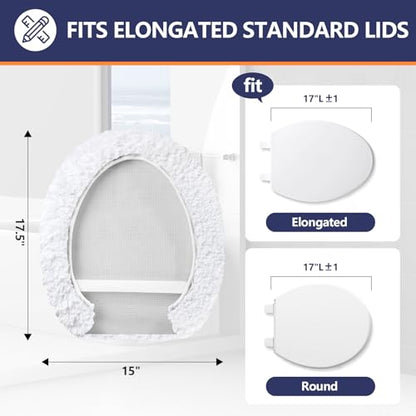 Soft Microfiber Toilet Lid Cover 17.5" x 15" Machine Washable | Solid Toilet Seat Cover Adjustable Rubber Backing Fits Most 16 -17.5" L x 14-16" W Round Oblong and Elongated Toilet Seat - color: White