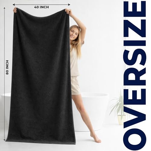DAN RIVER Pack of 1 Oversized Bath Sheet, 40 x 80 Inches, Black | 100% Cotton Jumbo Bath Towel with Extra Large Coverage, Lightweight Feel, Super Soft & Quick Dry - color: Black, size: 40x80" Oversized Bath Sheet
