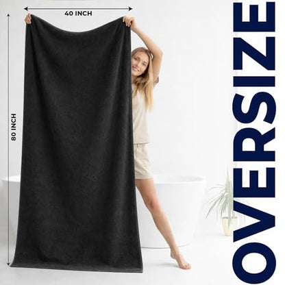 DAN RIVER Pack of 1 Oversized Bath Sheet, 40 x 80 Inches, Black | 100% Cotton Jumbo Bath Towel with Extra Large Coverage, Lightweight Feel, Super Soft & Quick Dry - color: Black, size: 40x80" Oversized Bath Sheet