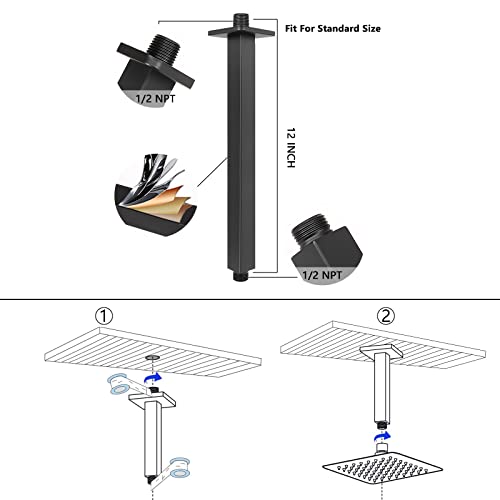 NearMoon Rain Shower Head With Shower Arm, Ceiling Mount Square Shower, Stainless Steel Ceiling Rainfall Showerhead- Waterfall Full Body Coverage (8 Inch, Matte Black) - color: Matte Black, size: 8 Inch