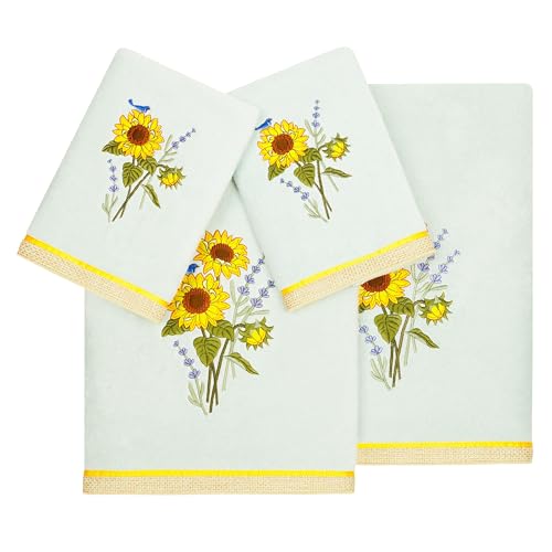 Jubilant 4-Piece Premium Towel Set, Vibrant Floral Applique, Luxurious Turkish Cotton, Soft & Durable, Elegant Bath Ensemble, 2 Bath 2 Hand Towels, Aqua - color: Aqua, size: 2 Pcs Bath 2 Pcs Hand Towel