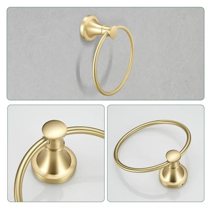 Hoimpro Brushed Gold 4-Piece Bathroom Bath Set, Wall Mount Bathroom Hardware Fixture (Adjustable Towel Bar Rack, Towel Ring Holder, Paper Towel Holder, Double Towel Hook), Bathroom Accessories - color: Brushed Gold