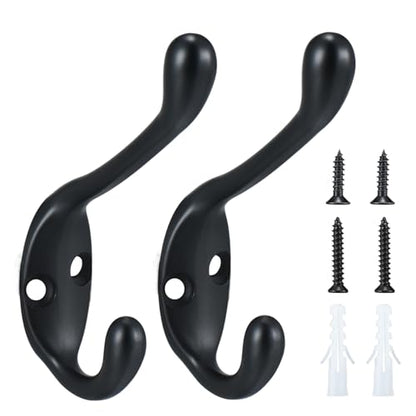 Coat Hooks 5 Pack-Heavy Duty Wall Mounted Matte Black Door Hooks Double Prong Hooks for Hanging Clothes/Towels/Key-Suitable for Bedroom/Bathroom/Entryway and Replaced - color: Matte Black