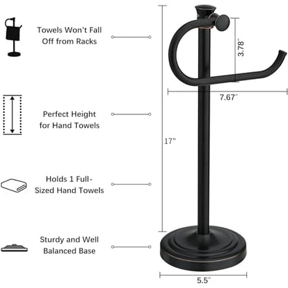 17 Inch Oil Rubbed Bronze Stand Towel Bar Hanger Hand Towel Bar Bathroom Vanity Countertop Towel Holder Free Standing Stainless Steel Towel Ring Hardware Accessories Towel Rack - color: Bronze