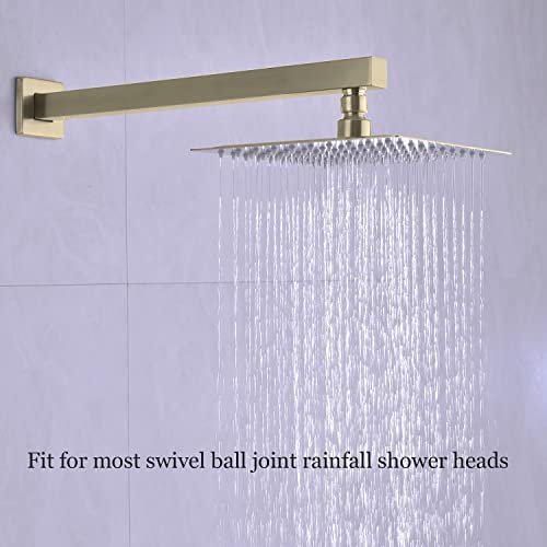 TRUSTMI 16" Square Shower Arm Brushed Gold, Wall Mount Rainfall Extension | Include Flange, Stainless Steel Rainfall Shower Head Extension, NPT 1/2" Wall Mount, Universal Fittings - color: Brushed Gold