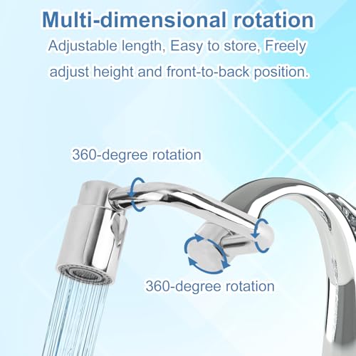 U Shaped Faucet Extender, Zinc Alloy 1080° Rotatable Faucet Aerator Extension Swivel Rotating Spray Attachment Fit for 55/64in/22mm and 15/16in/24mm Threads Kitchen Bathroom Sink