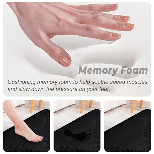 Bath Mat Washable 24" x 16" Super Absorbent Bathroom Rugs Soft Memory Foam Bath Mat Quick Dry Non-Slip Bathroom Carpet for Bedroom Shower and Tub, Black