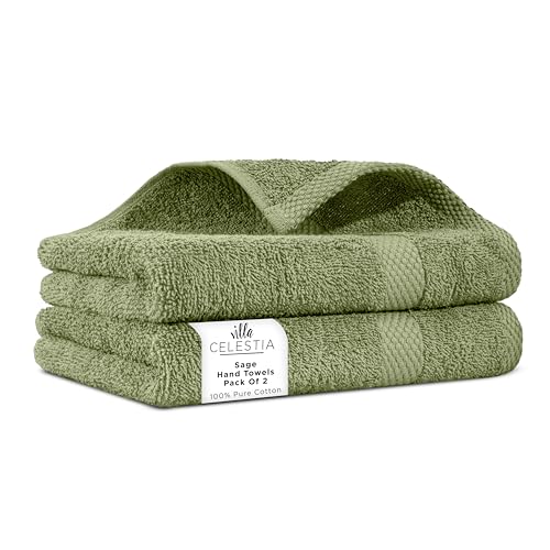 Villa Celestia Cotton Hand Towels Set of 2, 16 x 28, Oeko-TEX Certified, Quick Dry, Sage - color: Sage, size: Hand Towel - Pack of 02