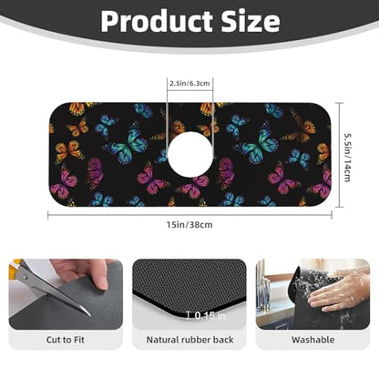 Butterfly Abstract Butterflies Kitchen Sink Splash Guard Faucet Mat Super Absorbent Fast Drying Mat Sink Gadgets-Fast Drying Pad Sink Mat For Kitchen Bathroom (15" X 5.5" ) - color: Butterfly