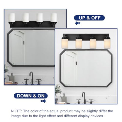 TODOLUZ 4-Lights Bathroom Light Fixtures in Matte Black, Modern Opal White Glass Vanity Light E26 Bulb Base, Wall Mount Lighting for Bedroom Bath Living Room - color: Black, size: 4-Lights