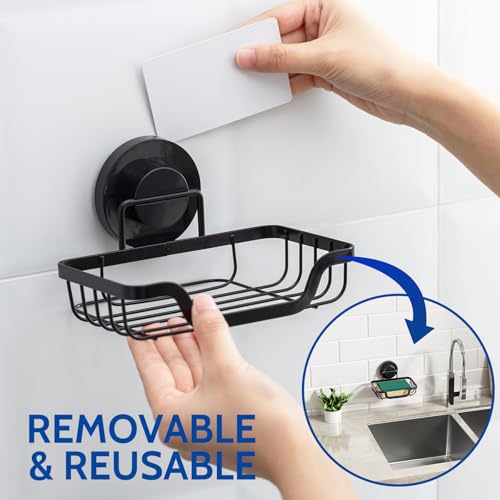 Soap Holder,Shower Soap Dish,Suction Cup,Stainless Steel,Black | bar soap holder,storage soap & sponge for bathroom,bathtub,shower,kitchen,sink,wall mounted,no drilling removable waterproof - color: Light Black-1 Tier