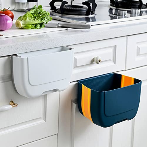Hanging Folding Mini Trash Can for Kitchen Cabinet Door, Small Collapsible Garbage Bin Under Sink,Wall Mounted Waste Bin- Container Cabinet/Bedroom/Bathroom (3L)(White) - color: White Grey