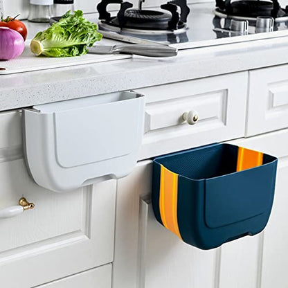Hanging Folding Mini Trash Can for Kitchen Cabinet Door, Small Collapsible Garbage Bin Under Sink,Wall Mounted Folding Waste Bin- Mini Garbage Container for Cabinet/Bedroom/Bathroom 3L (Blue Yellow) - color: Blue Yellow