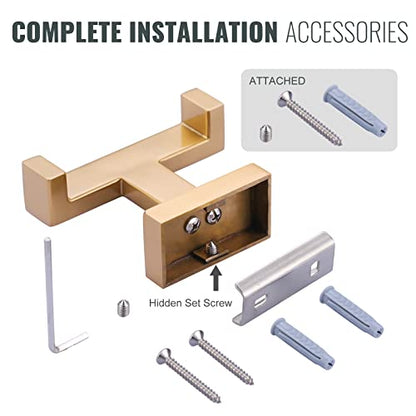 Double Bathroom Towel Hook for Wall Mounted - Gold Modern Towel Holder - Heavy Duty Coat Robe Hooks for Wall - Stainless Steel Shower Towel Hanger - color: Brushed Gold