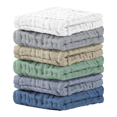 Cuddle Campus Baby Washcloths 6 Packs, Muslin Washcloths Baby,Cotton Burp Cloths, Extra Absorbent and Soft Wash Clothes for Newborns, 12x12 Inches - color: Set-11