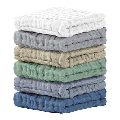 Cuddle Campus Baby Washcloths 6 Packs, Muslin Washcloths Baby,Cotton Burp Cloths, Extra Absorbent and Soft Wash Clothes for Newborns, 12x12 Inches - color: Set-11