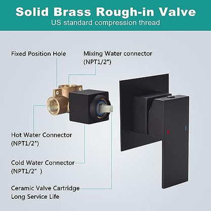 Waterfall Wall Mount Faucet Bathroom Bathtub Tub Faucet Bathroom Sink Faucet Single Handle Tub Filler Rough-in Valve Included Matte Black Modern Basin Mixer Tap - color: Matte Black