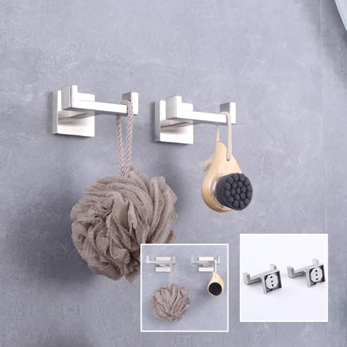 GERZWY Brushed Stainless Steel Coat/Robe Clothes Hook for Bath Kitchen Modern Hotel Style, Bathroom Double Towel Hook Wall Mounted 2 Pack AG1417B-LS - color: Brushed