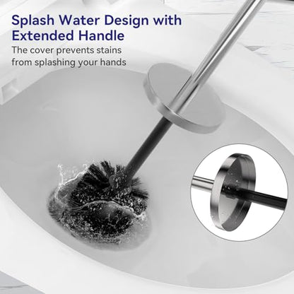 DOWRY Toilet Bowl Brush and Holder for Bathroom Silver | 304 Stainless Steel Deep Cleaning Toilet Brush and Holder Set with Long Handle Hidden with 2 Heads