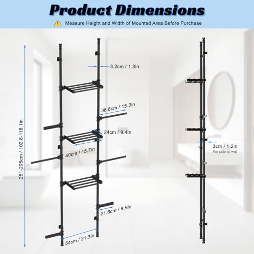 Over Toilet Storage Shelf Bathroom Organizer Rack, Adjustable 4 Tier Carbon Steel Over Toilet Shelf with Rod Structure No Drilling Installation for Small Bathroom (Black)