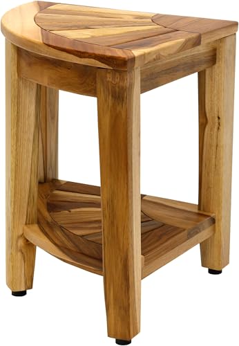AquaTeak Kai Clear-Shield Corner 15.5" Teak Shower Bench | Durable, Water-Resistant Teak, Shower Chair & Shaving Foot Rest, Indoor/Outdoor Use - size: Clear Shield, style: Corner Stool With Shelf