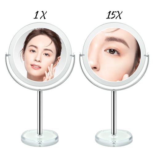 Snowflakes Double Sided 1X / 15X Magnifying Makeup Mirror with Stand - 6.7 Inch Tabletop Vanity Mirror for Bathroom or Bedroom with 360° Rotation.