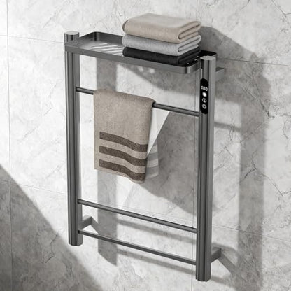 2 in 1 Towel Warmer Rack & Towel Rack Wall, Towel Warmers for Bathroom Wall – Timer & Temperature Multi-Level Adjustments with for Bathroom Shower Hot Tub (Grey) - color: Grey