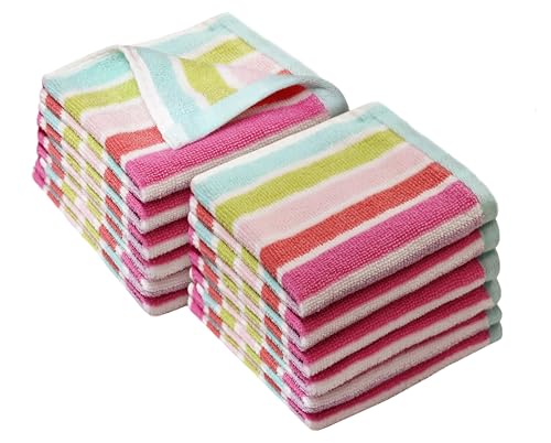 ORIGINAL KIDS Wash Cloth - 100% Cotton Set of 12 Washcloths - Pink Multi | Yarn Dyed Stripe Terry Wash Towels - 12x12 Super Soft Quick Dry Absorbent Gentle Face Towels for Bath Toddlers Daycare - color: Pink Multi Stripe, size: 12 Pack Washcloth