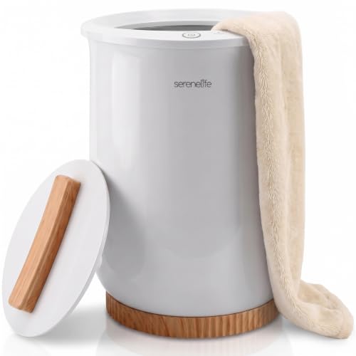 SereneLife Bucket Towel Warmers, White Large Towel Warmer for Spa and Bathroom, Luxury Towel Heater Gifts for Him & Her, Auto Shut-Off, Fits 2 large, Blankets, Bathrobes, PJ's - color: White Natural Wood
