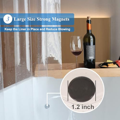 Shower Curtain Liner 60 x 72, Stall Clear Shower Liner for Bathroom with 3 Magnets and 10 Plastic Hooks, EVA, 60x72 Inch - color: Clear, size: 60"W x 72"L (Pack of 1)