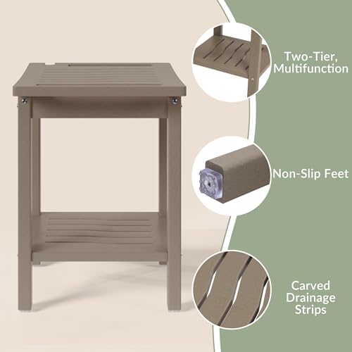 Sage HDPE Poly Plastic Waterproof Bathroom Shower Bench, Weathered Wood - color: Weathered Wood