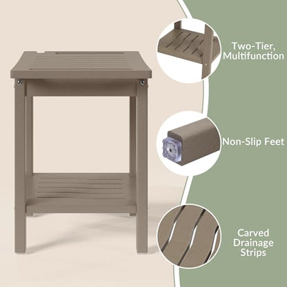Sage HDPE Poly Plastic Waterproof Bathroom Shower Bench, Weathered Wood - color: Weathered Wood