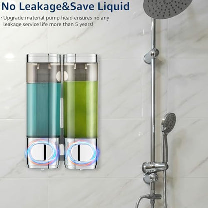 Pollock Pollock Shampoo and Conditioner Dispenser Wall Mounted | Shower Soap Dispenser 2 Chamber No Drill, Shampoo Dispenser for Shower, Body Wash Dispenser for Bathroom, Large Capacity - color: Silver Dg2 Chamber