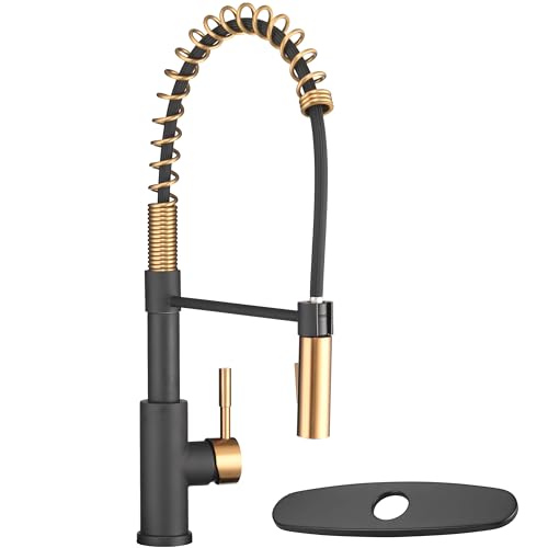 Dura Faucet DF-MK504SLK-MBRG RV High-Arc Pull-Down Kitchen Faucet (Matte) | Spring single-handle design with a swivel spout for cooking and cleanup. Matte Black/Rose Gold finish. - color: Matte Black / Rose Gold