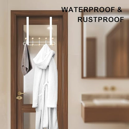 2 Pack Over The Door Hooks(13.8" H) with 10 Wooden Knobs, Over Door Hanger, Heavy Duty No Drill Hanger for Towels, Coats, Hats, Bags in Bathroom, Bedroom, Kitchen, Living Room - color: White(2 Pack 13.8")