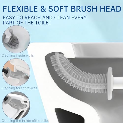 RV Essentials, RV Toilet Brush, Toilet Brush Silicone Won't Damage Toilets, Wall Mounted Toilet Brush White-Anti-Roll, Anti-Drip Design, Suitable for RV Travel Trailers and Campers, Camper Must Haves - color: White-1