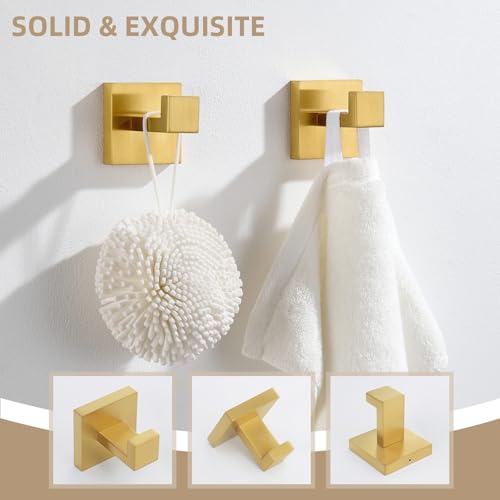 Angle Simple Bathroom Towel Hook Brushed Dark Gold, Square Robe Hook 2 Pack | SUS304 Stainless Steel, Robe Coat Clothes Holder for Kitchen Laundry Garage, Screw Wall Mount - color: Brushed Dark Gold, size: 2 Pack