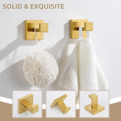 Angle Simple Bathroom Towel Hook Brushed Dark Gold, Square Robe Hook 2 Pack | SUS304 Stainless Steel, Robe Coat Clothes Holder for Kitchen Laundry Garage, Screw Wall Mount - color: Brushed Dark Gold, size: 2 Pack