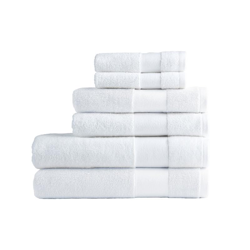 Lacoste Sport Stripe 6-Piece Luxury Cotton Towel Set – Made with 100% Soft Supima Cotton, Absorbent & Quick-Drying, Includes 2 Bath Towels, 2 Hand Towels, 2 Washcloths, White - color: White