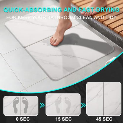 Stone Bath Mat, Foldable Non-Slip Stone Bath Mats for Bathroom 24"x16", Absorbent Quick Dry Diatomaceous Earth Bath Mat, Magic Stone Dish Drying Mat for Kitchen Counter, Pet & Plant - color: White Marble