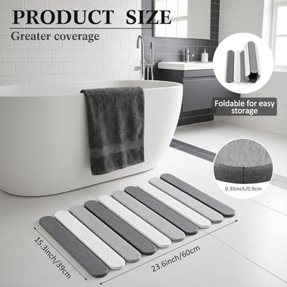 Stone Bath Mats for Bathroom, 23.6 x 15.3 Inch,Rounded Edge | Foldable Super Absorbent Diatomaceous Earth Bath Mat, Non Slip Quick Drying Bathroom Shower Rugs, Easy to Clean and Storage - style: Rounded Edge
