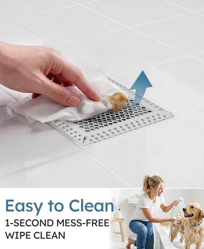 Square Shower Drain Hair Catcher, Anti-Clogging, Gray, 4 inch | Fast Drainage, Anti-Slip & Stays in Place, Stainless Steel & TPE Material, Easy Clean Fits Bathroom Hair Catcher for Shower - color: Gray, size: 4 inch