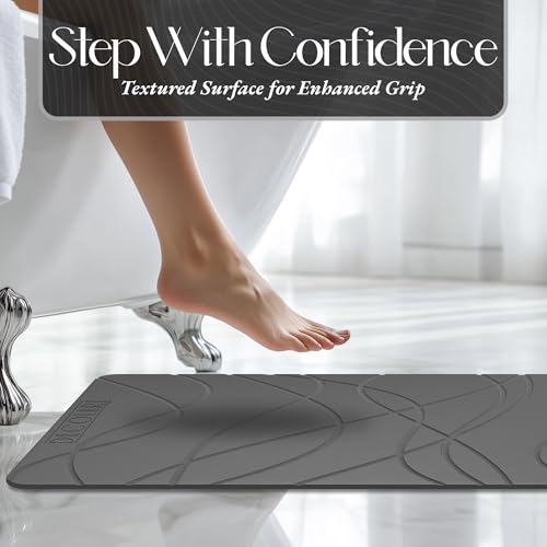 DECOLURE Stone Bath Mat, Quick Dry & Non-Slip Diatomaceous Earth Shower Mat for Bathroom, Luxurious & Easy to Clean Diatomite Stone Mat for Bathroom, Kitchen, High Density (Standard, Grey) - size: 24" x 15" (Rectangular)